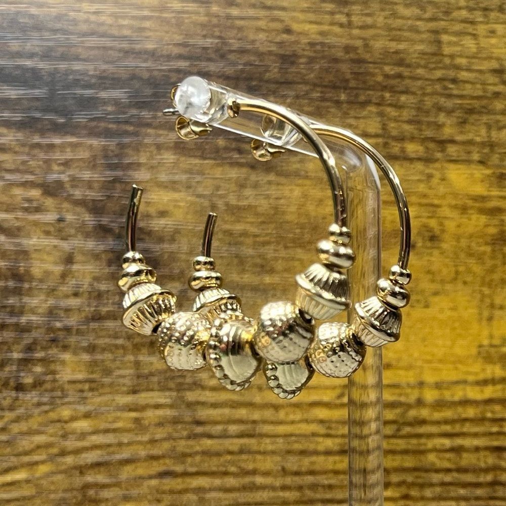 Gold Open Hoops w/ Gold Beads